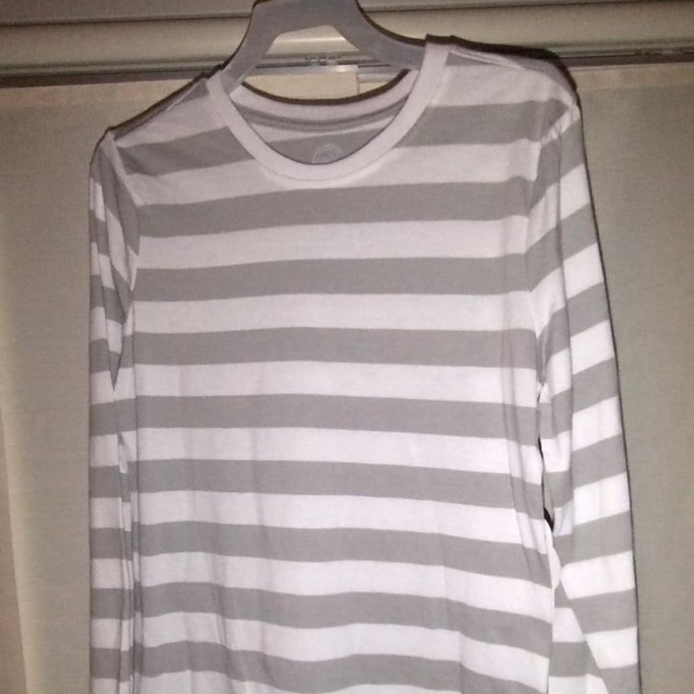 WONDER NATION boy girl gray white striped shirt size 10/12 k-290